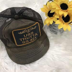 Vintage USS Patch Snap Back Denim Truckers Hat USS Trutta SS-421 1940s Authentic